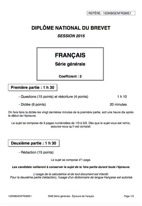 Sujet Et Corrigé Brevet Français 2016 Brevet 2016 - Corrigé Français par Admin - Fichier PDF